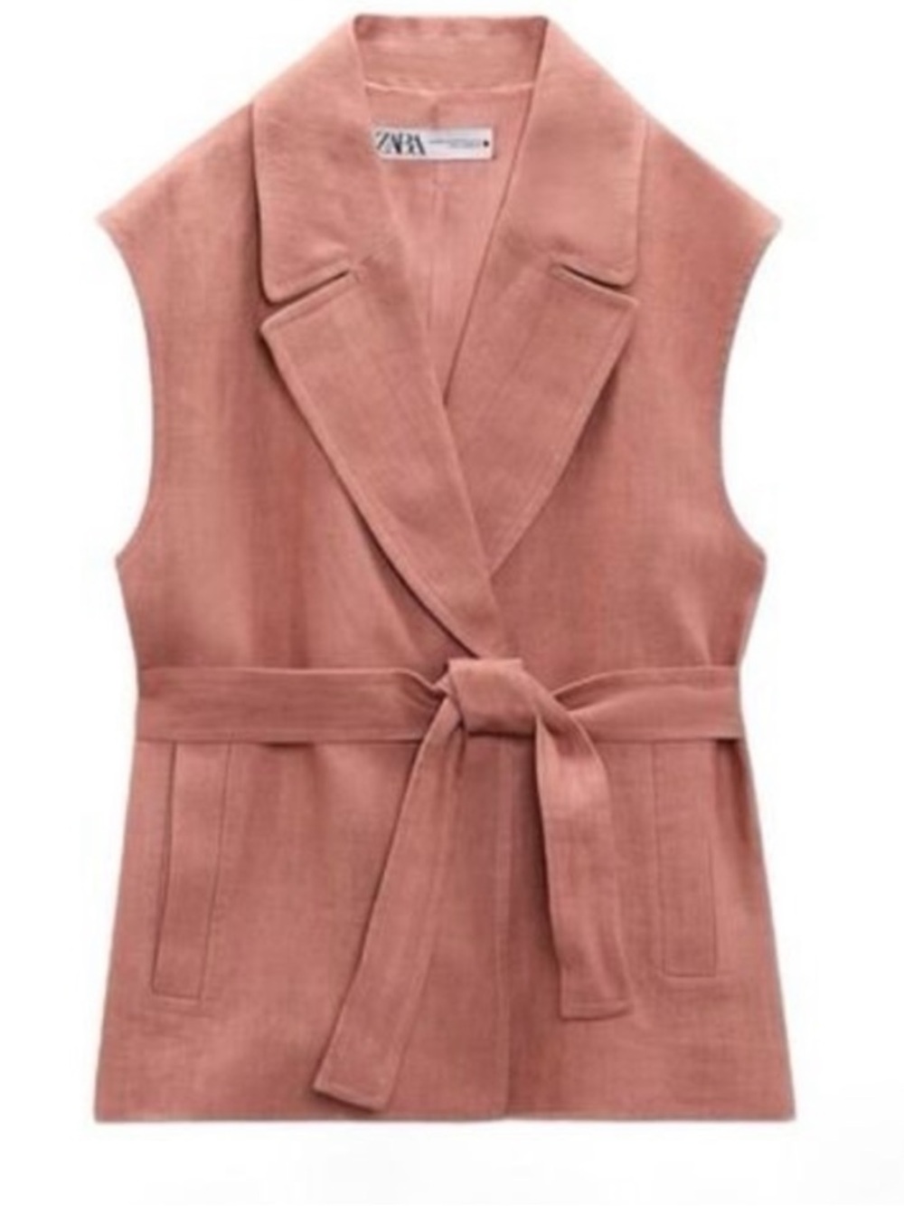 Zara Dusty Rose Pink  Linen Belted Vest